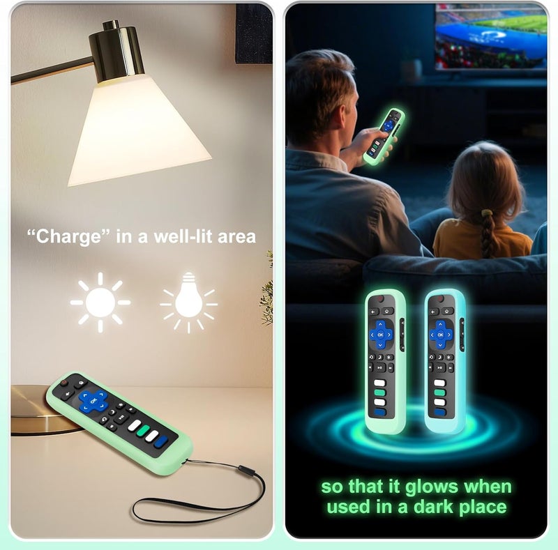 ENJOYLink for Roku-Remote-Cover,Compatible with All Roku TV Remote Glow in The Dark Silicone Protective Case Blue and Green 2-Pack - Image 5